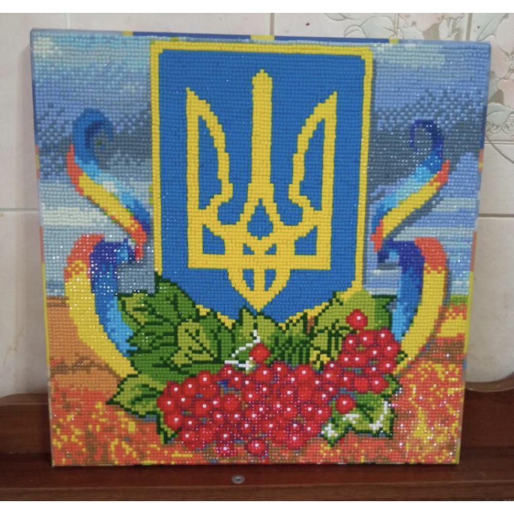 Тризуб калина прапор України 30/30 Алмазна мозаїка на підрамнику квадратні алмази