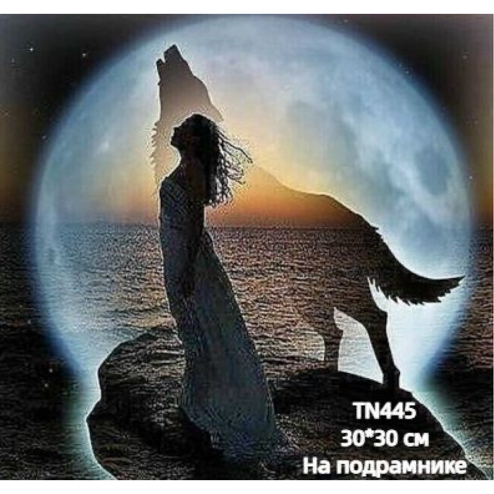 Алмазная мозаика Девушка волчица 30/30 на подрамнике квадратные алмазы