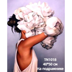 Алмазная вышивка Девушка с цветком 40/50 на подрамнике квадратные алмазы