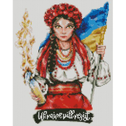 Алмазна мозаїка Strateg ПРЕМІУМ Дівчина з бандерівським смузі розміром 30х40 см HX432