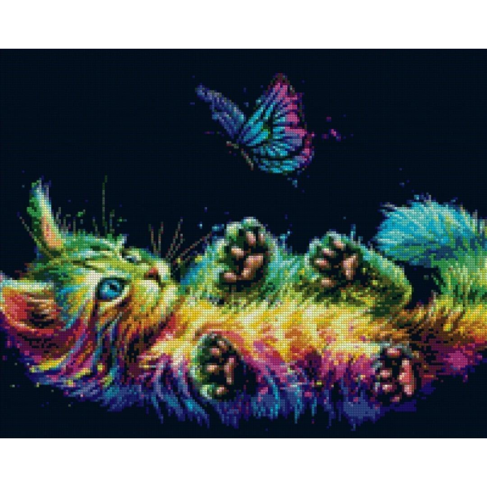 Алмазная мозаика котик и бабочка  50/40  алмазная вышивка квадратные камни