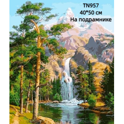Водоспад в горах 40/50 Алмазная мозаика на подрамнике квадратные алмазы