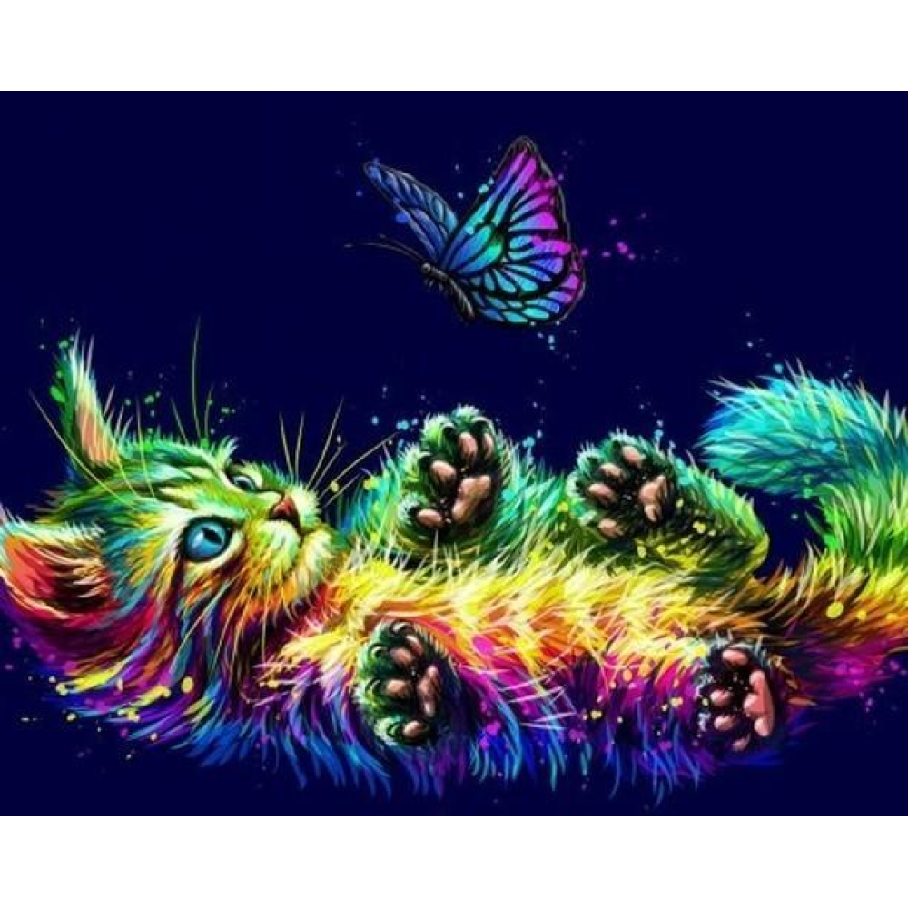 Алмазна мозаїка котик і метелик 50/40 алмазна вишивка квадратні камені на підрамнику