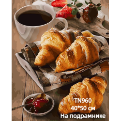 Кофе и круассаны 40/50 Алмазная мозаика на подрамнике квадратные алмазы