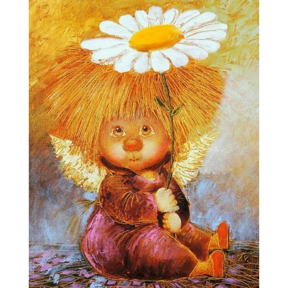 Алмазная мозаика “Ангел с корзиной цветов“ 40*50 см